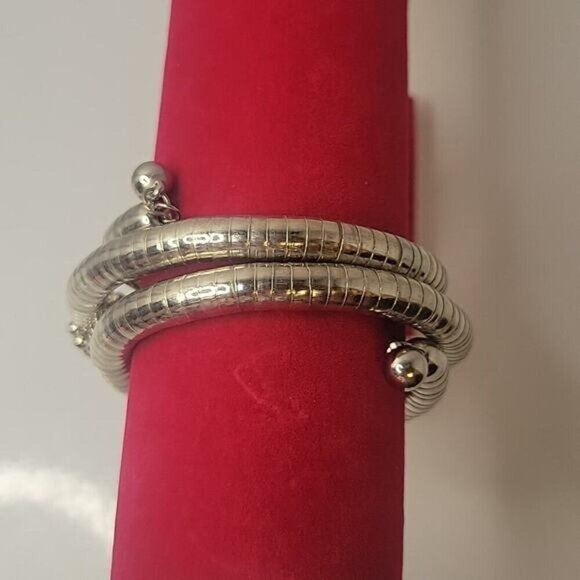 Retro Silver Tone Faux Turquoise Southwestern Aztec Wrap Beaded Bracelet - Picture 2 of 3